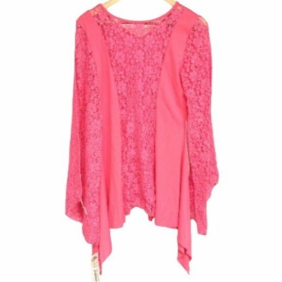 Body Wrappers Drapey Lace Panel Tunic Top Sparkly Rose Pink M #629 Praise Dance - Picture 4 of 12